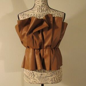 DO+BE Brown Faux Leather Ruffle Top